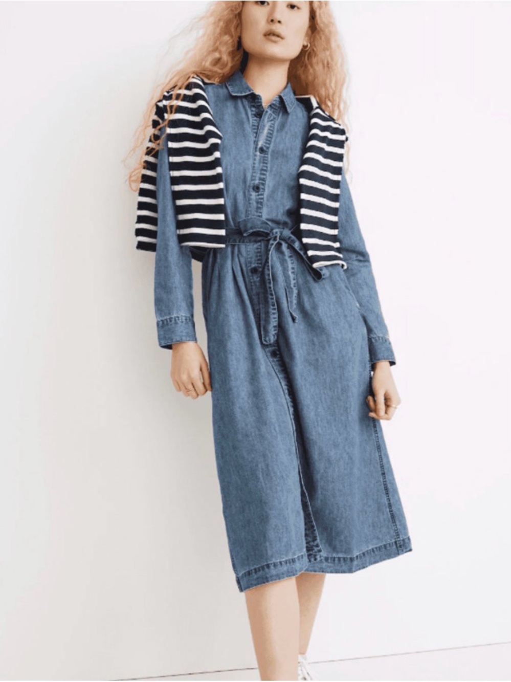 Madewell Denim Shirtdress with Tie Waist - Blue Sz 8